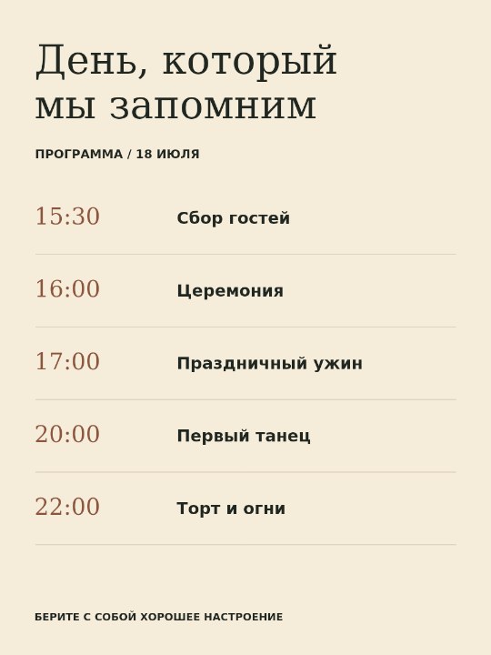Программа дня · свадебный тайминг